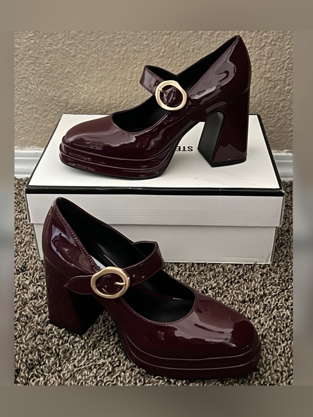 Steve Madden Women’s Kylee Mary Jane Platform Pump Burgundy Color Shoes Size-6.5